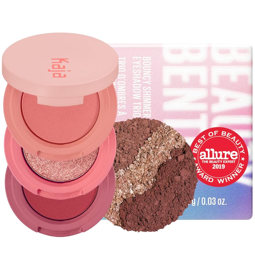 KAJA Beauty Bento Collection| Bouncy Shimmer Eyeshadow Trio | 07 Glowing Guava - mauvy pink tones | 2019 Allure Best of Beauty Award, Beauty Bento | Cruelty free, K-Beauty Mini Palettes