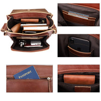 Augus Leather Messenger Shoulder Crossbody Bag for Men Work Business Vintage Magnetic Buckle Big Capacity Adjustable straps