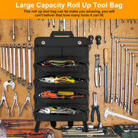 Tool Roll Bag, Roll Up Tool Bag Small Tool Bag with Detachable Pouches, Heavy Duty Roll Up Tool Bag Organizer, Tool Storage Kit for Mechanic & Electrician, Gifts for Men (Black)