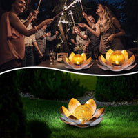 AIINY Garden Solar Light Outdoor , Amber Crackle Globe Glass Lotus Decoration , Waterproof Metal LED Flower Lights for Patio,Lawn,Walkway,Tabletop,Ground