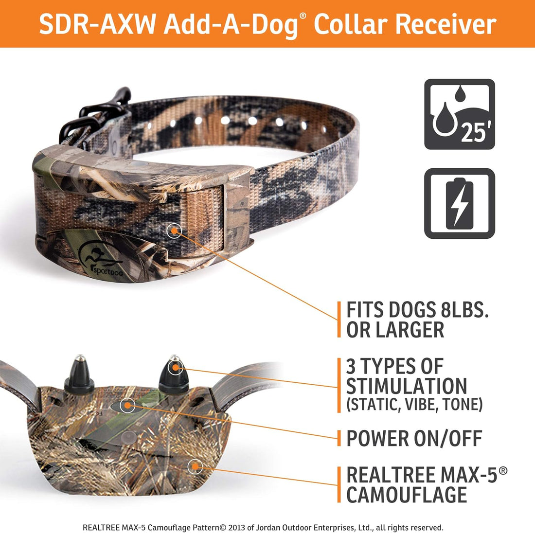 SportDOG Brand WetlandHunter 1825X Add-A-Dog Collar - Additional, or Extra Collar for Your Remote Trainer - Waterproof and Rechargeable with Tone, Vibration, and Static