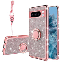 TSAYGFK for Oneplus 8 Pro Case for Women Glitter Crystal Soft Stylish Clear TPU Luxury Cute Protective Cover with Kickstand Strap for Oneplus 8 Pro (Glitter Rose)