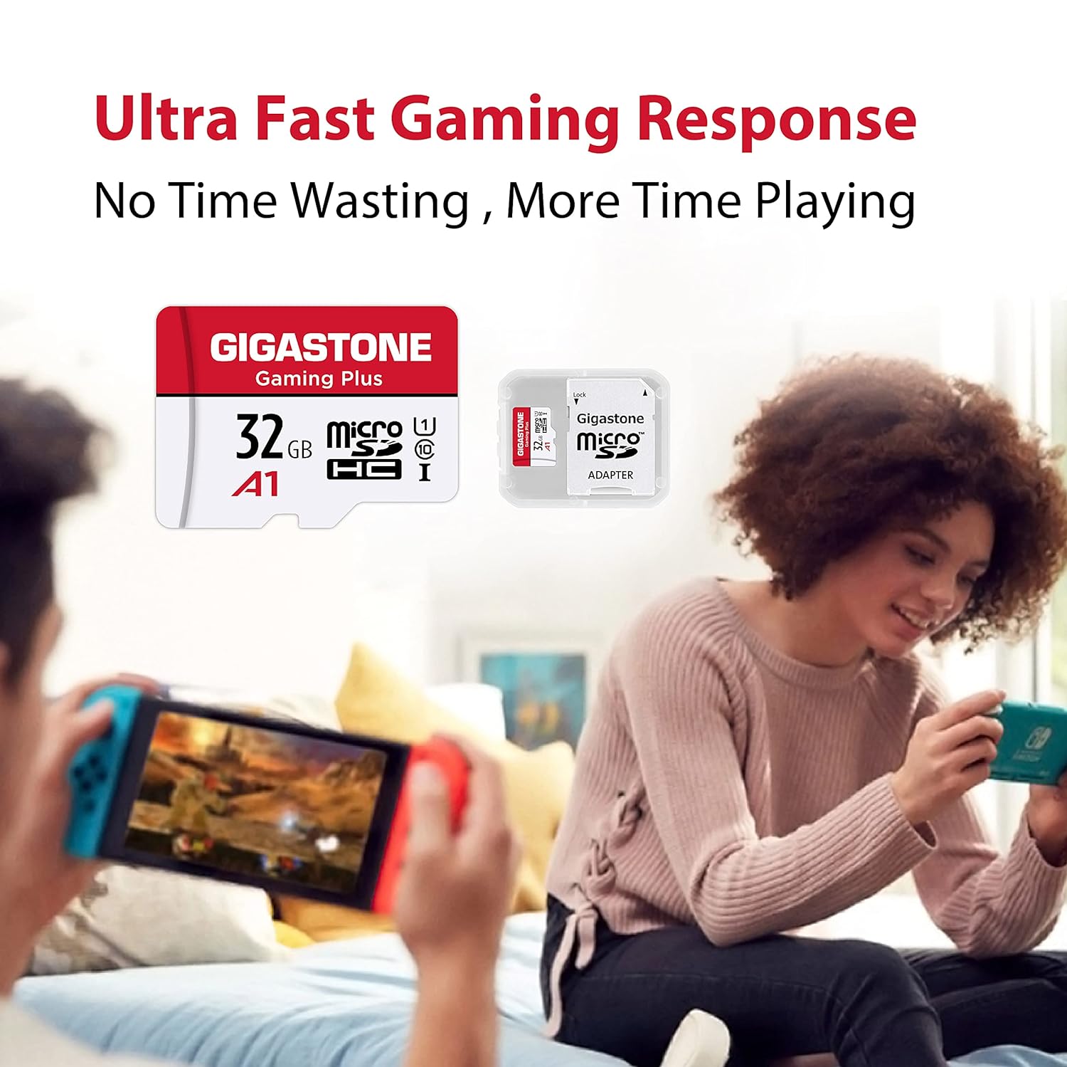 [Gigastone] Micro SD Card 32GB 2 Pack, Gaming Plus, MicroSDHC Memory Card for Nintendo-Switch, Smartpone, Roku, Full HD Video Recording, UHS-I U1 A1 Class 10, up to 90MB/s, with SD Adapter