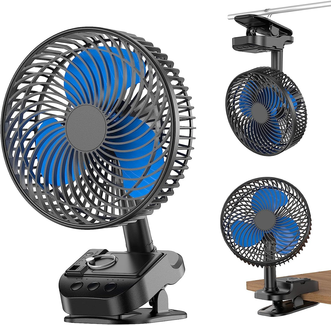 ATEngeus 4 in1 USB Fan, 8” Clip Fan, Rechargeable Table Fan, 5 Speeds, 45°/90° Automatic Rotation, 3 Time Setting, with Clip & Hook for Homes, Offices, Bedroom