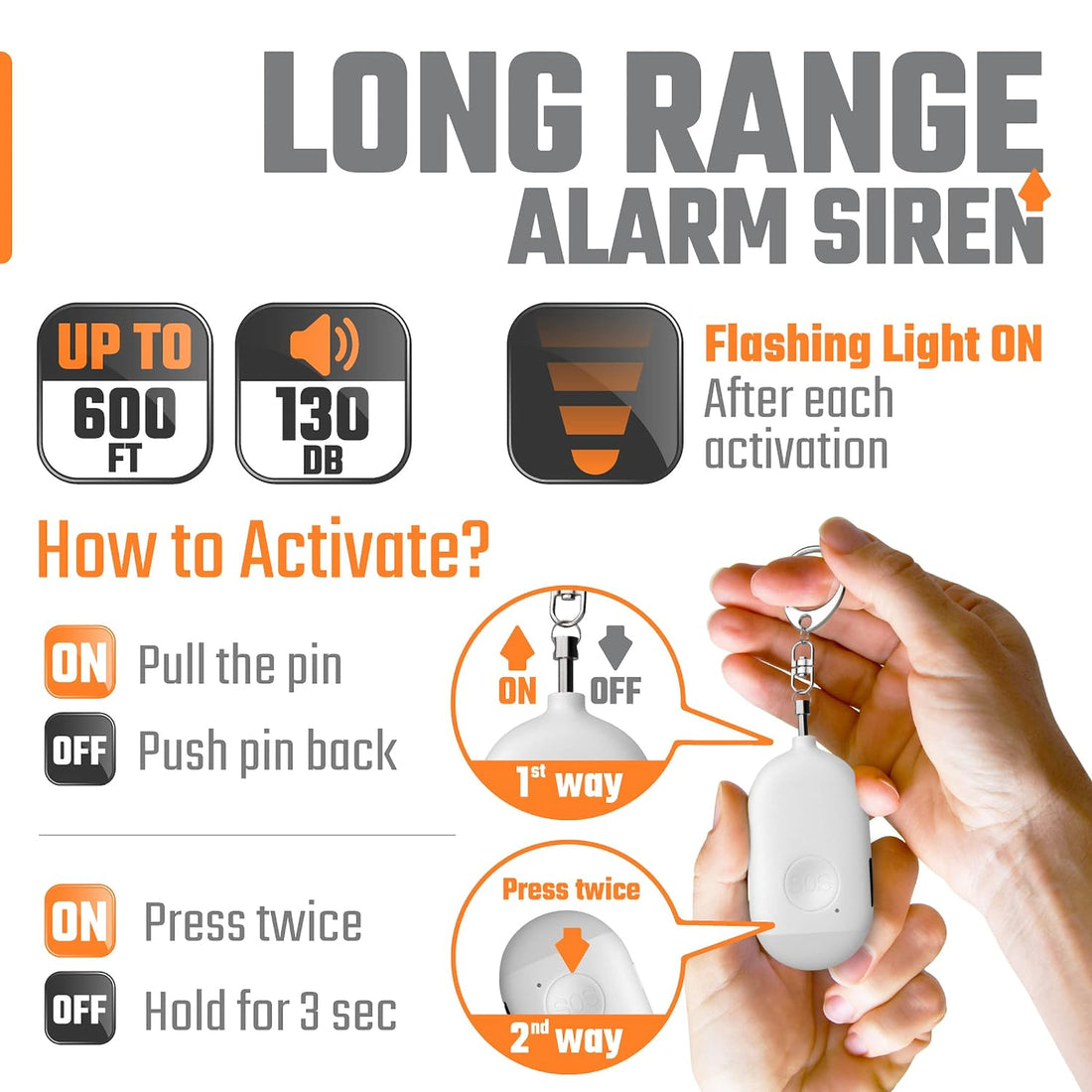 Rechargeable Self Defense Keychain Alarm – 130 dB Loud Emergency Personal Siren Ring with LED Light – SOS Safety Alert Device Key Chain for Women, Kids, Elderly, and Joggers by WETEN (White)