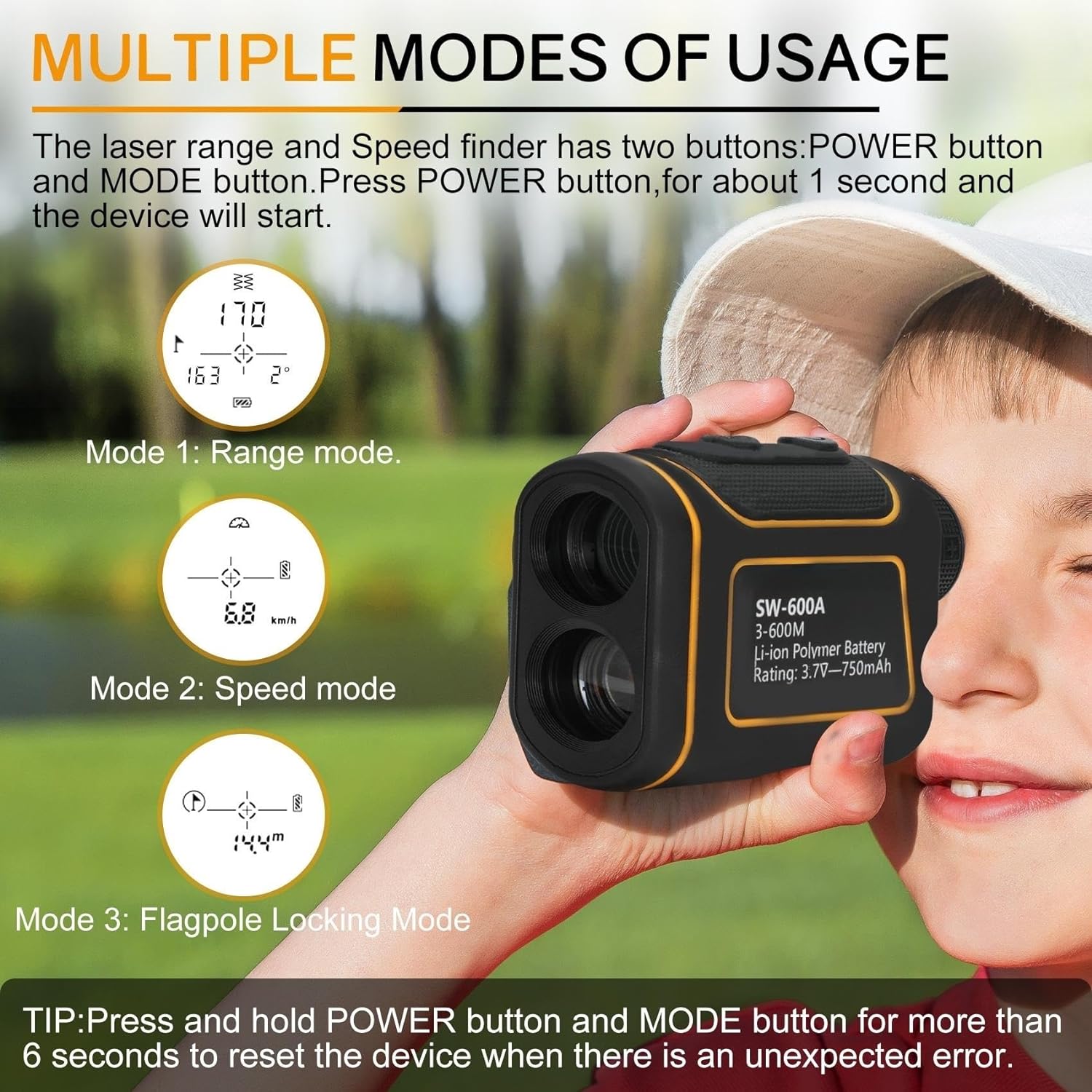 Chaoos Laser Rangefinder,4-In-1Laser Rangefinder,Distance/Speed/Height/Angle Measurement, Multifunctional Professional Laser Rangefinder, for Golf and Industry and Hunting Rangefinder（Black）