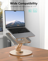 LOXP Ultra-Stable Swivel Laptop Stand for Desk, 300% Larger Base Stability, Military-Grade Aluminum, Anti-Loosening Structure, Height Adjustable Laptop Stand, Suitable for 10"-17.3",Champagne Golden