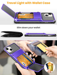 TITACUTE for Phone 15 Case Wallet 5 Credit Card Holder Flip Cover Design ID Slot Back Pocket Dual Layer Armor Scratch Resistant Hard Shell Hybrid Protective Bumper for Phone 15 6.1 Purple