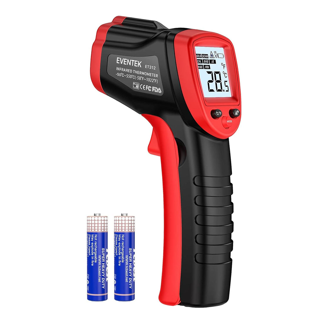 Eventek Infrared Thermometer, IR Laser Thermometer, Non-Contact Digital Temperature Gun -50‚C~550‚C (-58‚F~1022‚F), Red/Black