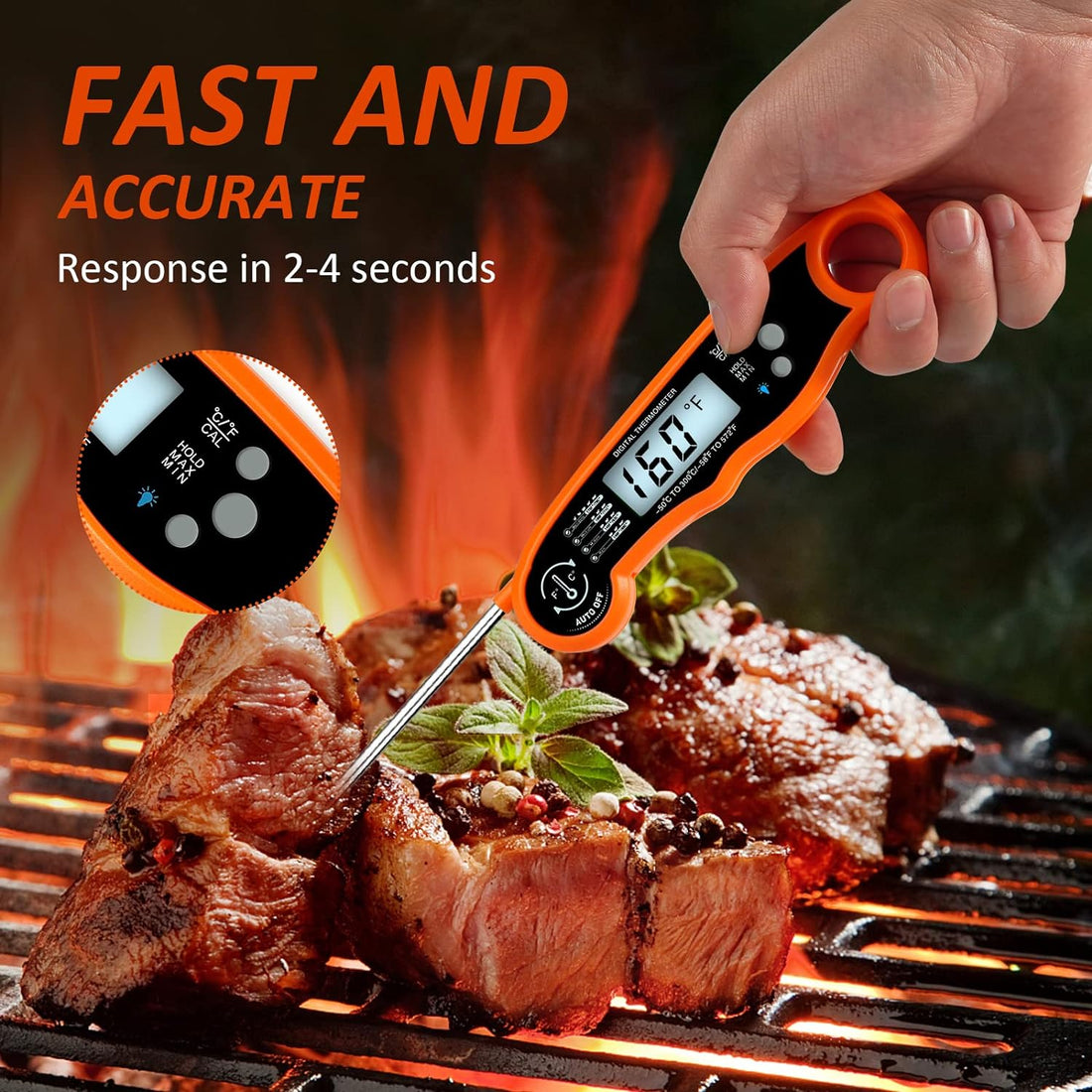 Engsav Digital Meat Thermometer Instant Read, Meat Thermometer for Kitchen, Cooking, Grilling, Turkey, Steak, Wireless Temperature Probe with Calibration and Backlight Waterproof Food Thermometer