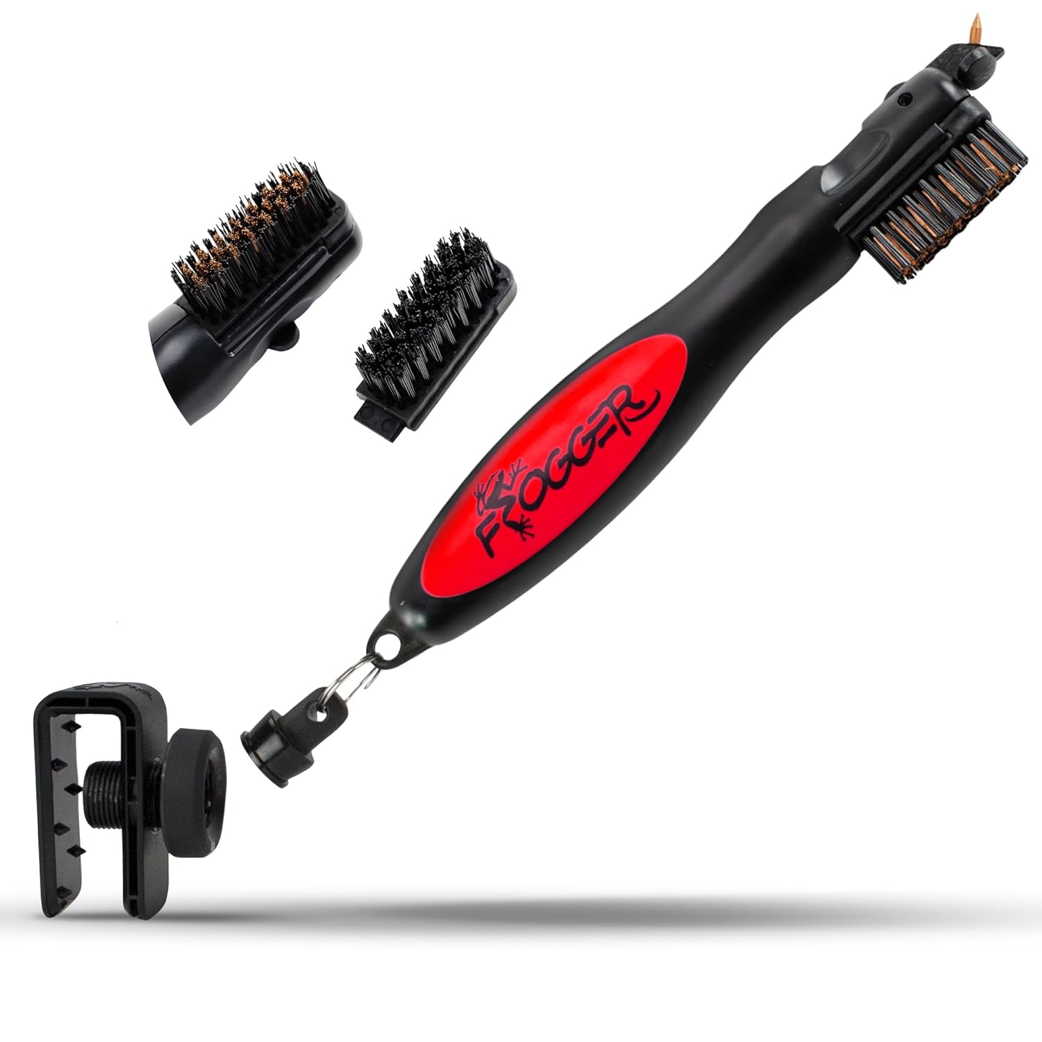 Frogger Golf BrushPro Latch-It Dual-Bristle Club Brush/Groove Cleaner, Red, One Size