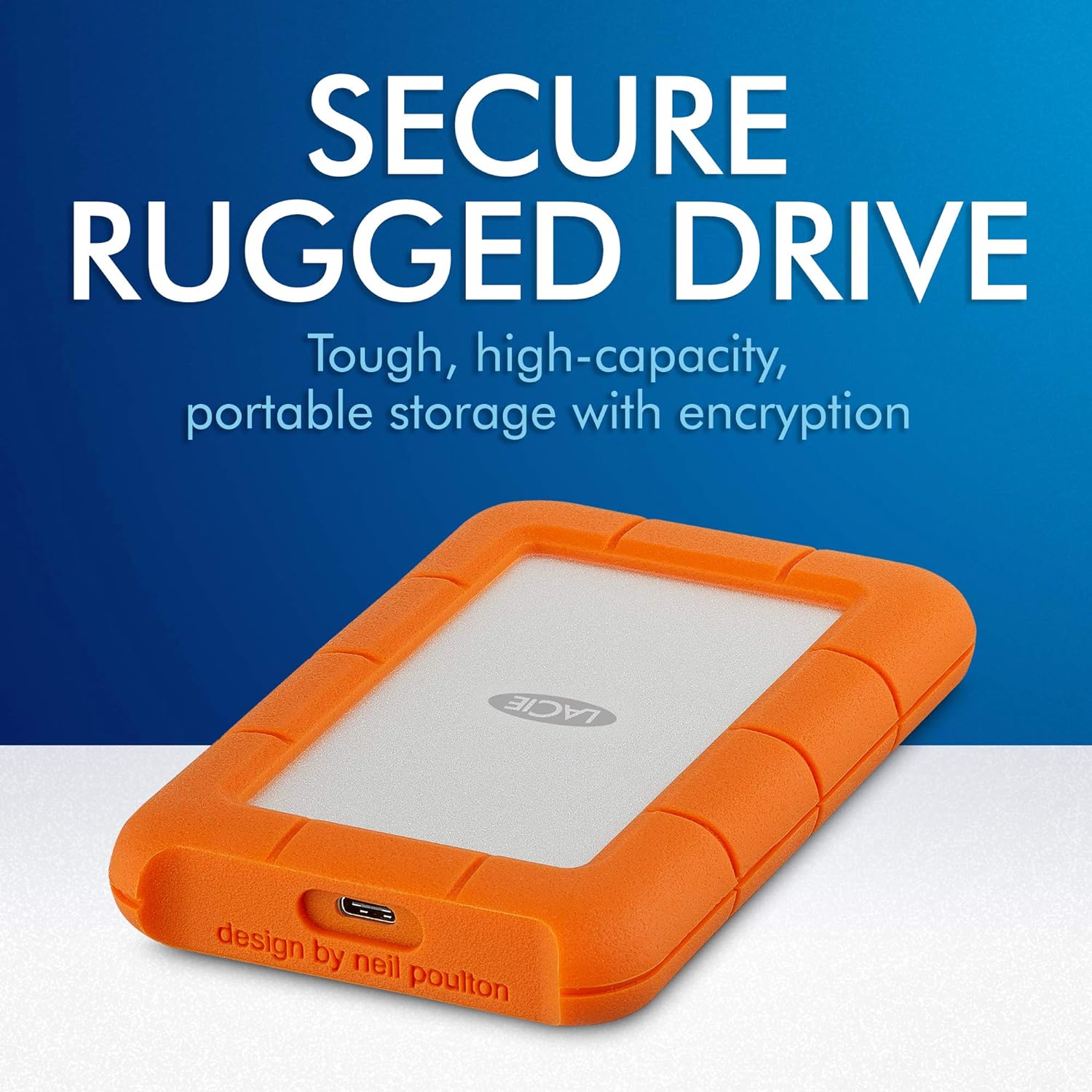 LaCie Rugged Secure 2TB External Hard Drive Portable Model STFR2000403