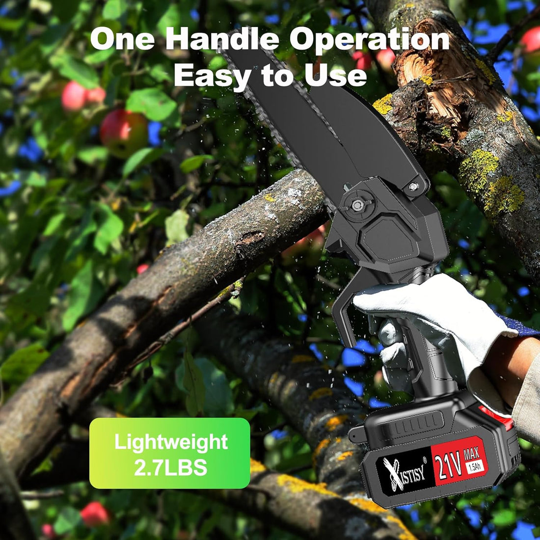 6-Inch Cordless Mini Chainsaw - Portable Electric Saw for Wood Cutting. Powerful Battery-Powered Handheld Chainsaw with Safety Lock. Ideal for Tree Trimming Courtyard Household Garden