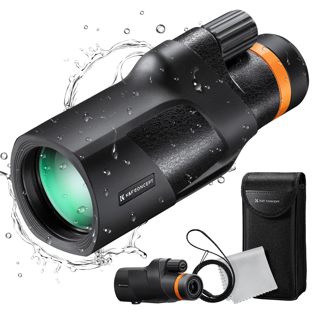 K&F Concept® IP68 10 Meters Waterproof 12X50 Monocular Telescope with Cleaning Cloth, Scope BAK-4 Prism FMC for Stargazing, Birdwatching, Hunting, Camping, Traveling, HD Monocular for Adults