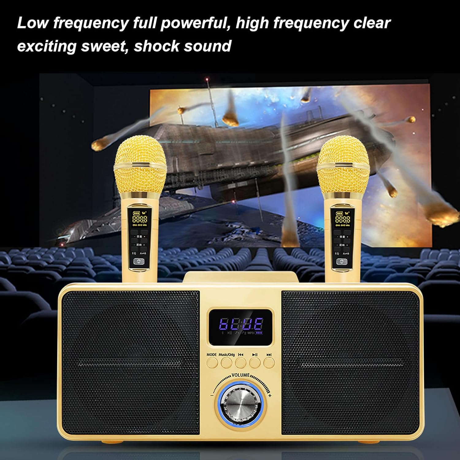 PUSOKEI Karaoke Machine, Portable Karaoke Speakers with 2 Wireless Microphones, Wireless Speaker System for KTV at Home, Gift for Adults and Kids