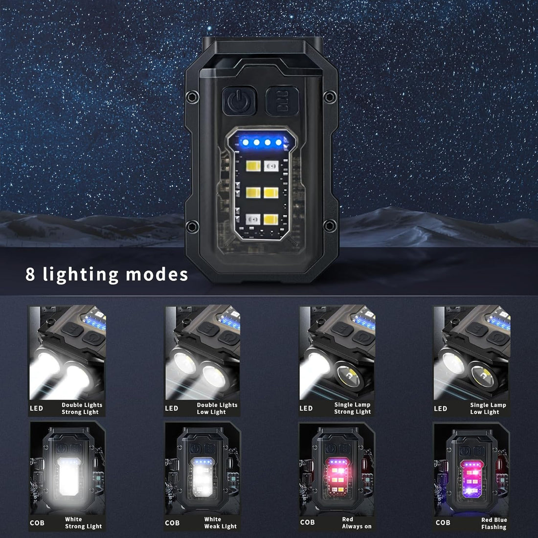 AYKEYON-K Small Powerful Flashlight - Super Bright 500 LM, USB C Rechargeable LED Keychain Flash Light with COB Side Light, 8 Modes, IPX5 Pocket Flashlight（Black）