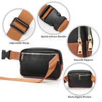 SUOSDEY Belt Bag for Women Vegan Leather Fanny Pack Crossbody Bags for Women Mini Everywhere Waist Bag with Adjustable Strap, Gifts for Women, B-Black with Brown, Multi-pocket Fashionable Belt Bag