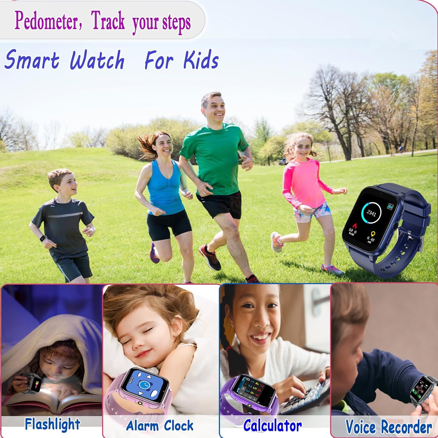 iCHOMKE Smart Watch for Kids, Girls Boys Smartwatch with 26 Games Camera Video Recorder and Player, Pedometer Calendar Flashlight, Audio Book etc., Gifts for 4-12 Years Children (Blue)