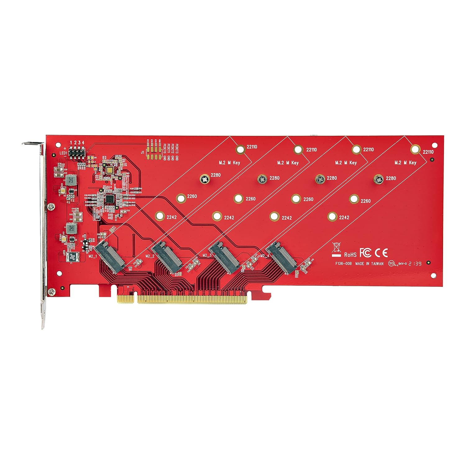 StarTech.com Quad M.2 PCIe Adapter Card, PCIe x16 to Quad NVMe or AHCI M.2 SSDs, PCI Express 4.0, 7.8GBps/Drive, Bifurcation Required, Windows/Linux Compatible (QUAD-M2-PCIE-CARD-B)