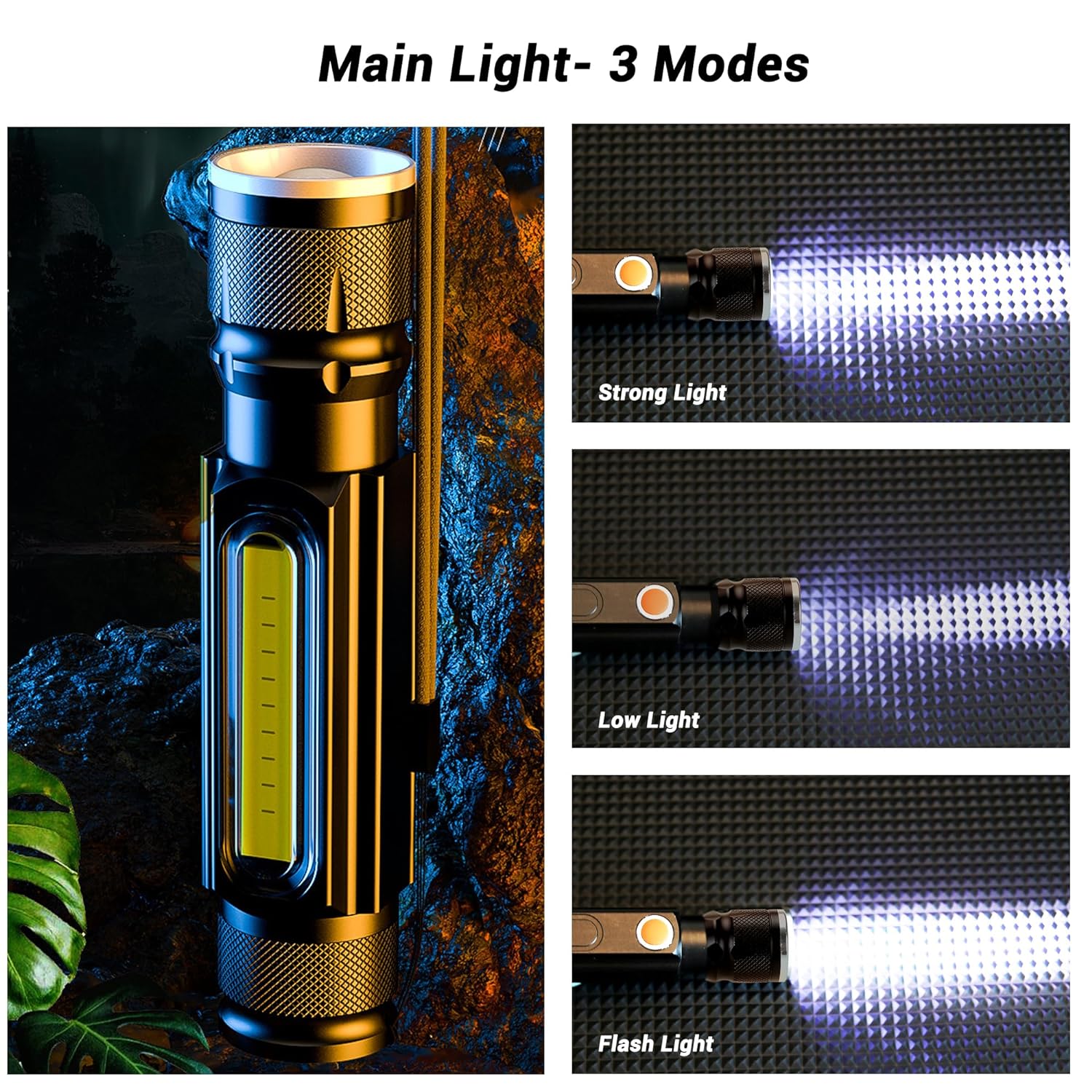 FZH Small Flashlights Zoomable - 1500mAh Rechargeable Flashlights Without USB Cable, 1000 Lumens Mini Flashlights 5 Light Modes with Magnetic, Waterproof Flashlight for Emergencies, Camping, Hiking
