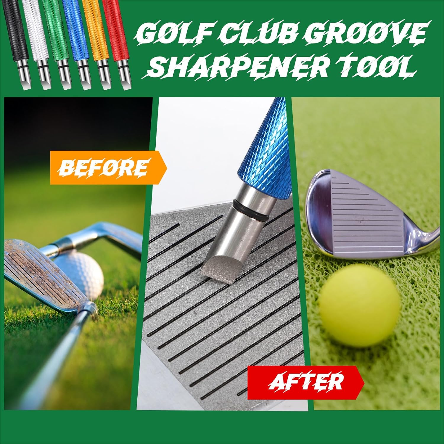 Gisafai 6 Pcs Golf Groove Sharpener Re Grooving Tool and Cleaner for Wedges and Irons Generate Optimal Backspin Suitable for U and V Grooves