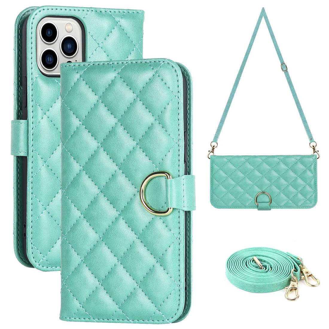 Ｈａｖａｙａ Crossbody Phone case for iPhone 15 pro max case with Strap for Women iPhone 15 pro max case with Card Holder iPhone 15 pro max Wallet case flip Folio Leather Cover-Green