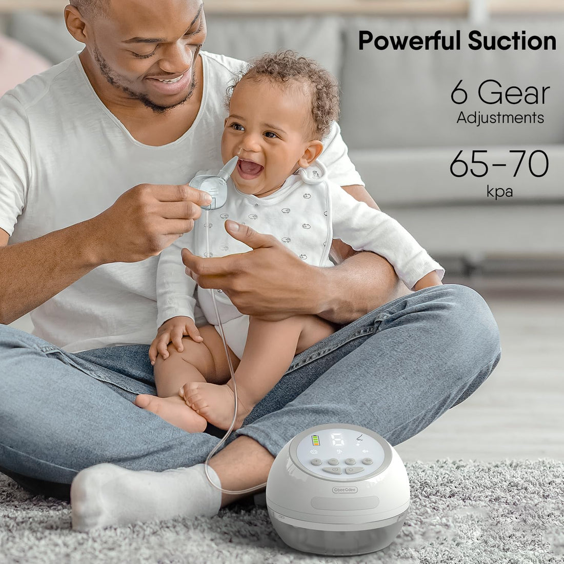 Obee Odee Electric Nasal Aspirator for Baby with 6 Level Suction, Baby Nose Sucker, Rechargeable Baby Snot Cleaner with 6 Music White Noise 3 Night Light for Infants Kids Toddlers Grey