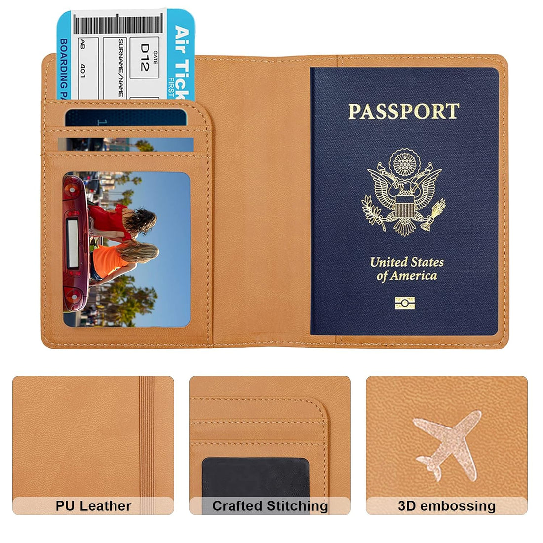 Deziliao Passport and Vaccine Card Holder Combo, PU Leather Passport Holder with Vaccine Card Slot, Passport Wallet for Men and Women, Brown, Basic