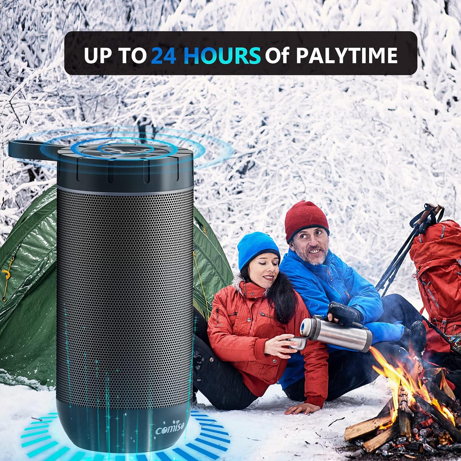 COMISO Waterproof Bluetooth Speaker with 24 Hours Playtime