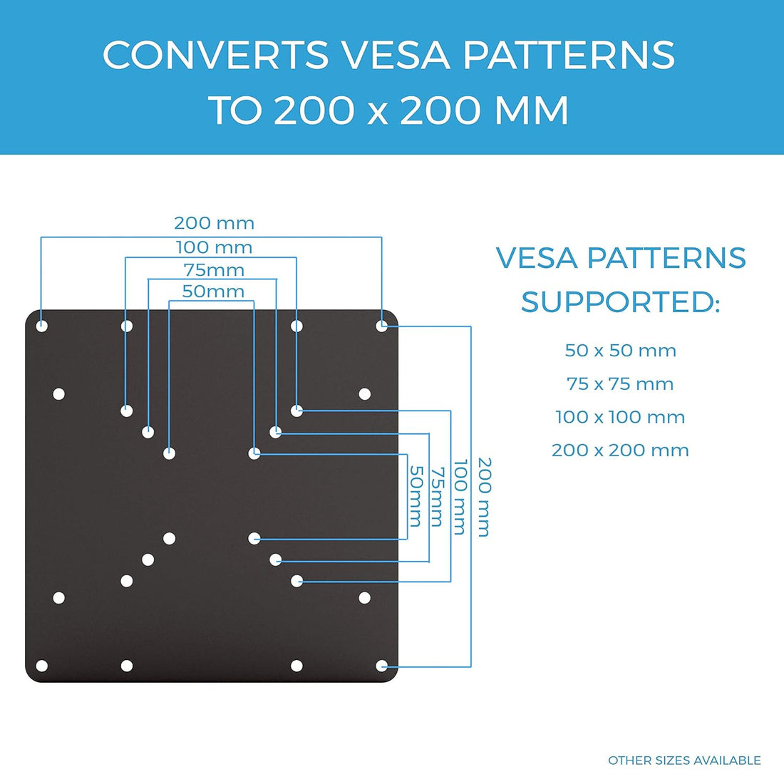 HumanCentric VESA Mount Adapter Plate for TV Mounts | Convert 75 x 75 and 100 x 100 to 200 x 200 mm VESA Patterns | Includes Hardware Kit