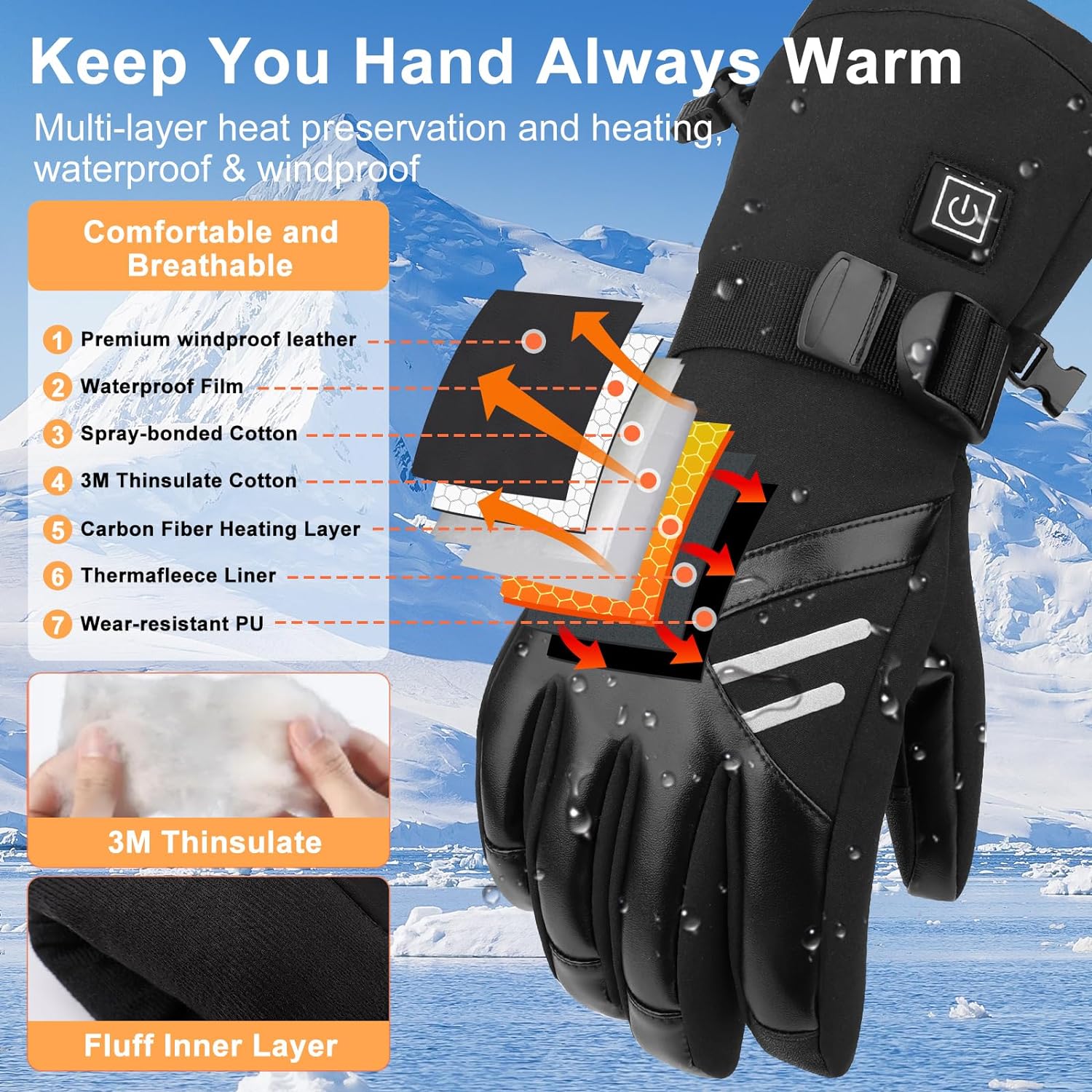 PEEH Heated Gloves for Men & Women -Electric Battery Heating Gloves Touch Screen & Waterproof Hand Warmers Gloves Washable for Skiing Hunting Ice Fishing Camping Hiking Outdoor Work