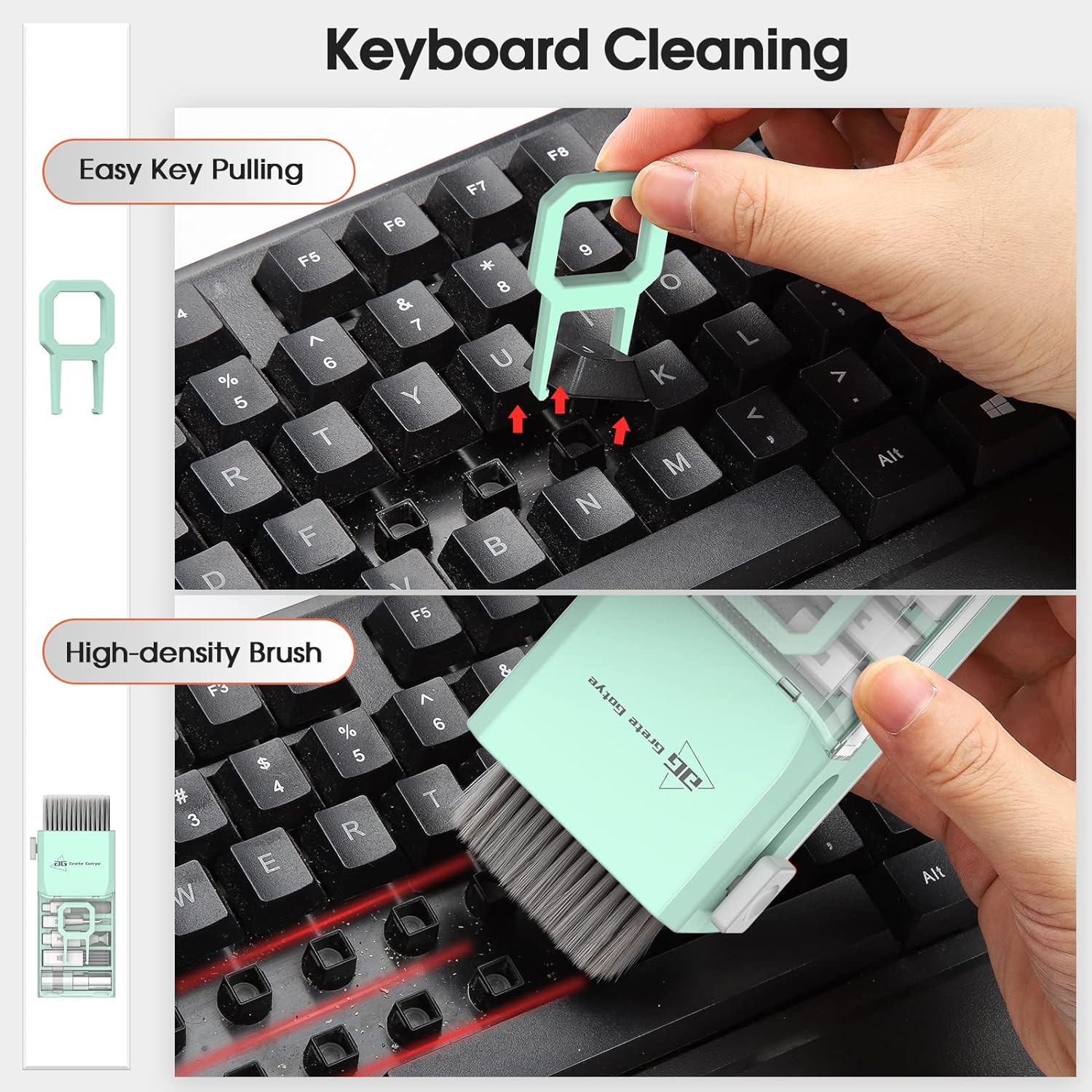 10-in-1 Keyboard Cleaner, Laptop Cleaning Kit Lens Pen for DSLR Cameras, 3 in 1 Earbud Cleaner Pen, Computer Cleaning Kit, Polish Cleaning Cloth Brush for Screen/Electronic/MacBook/Phone/Green