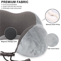 Pure Memory Foam Travel Pillow Set for Adults - Comfortable & Breathable Removable Cover, Airplane Travel Kit with Eye Mask & Portable Storage Bags for Plane Accessories - Grey