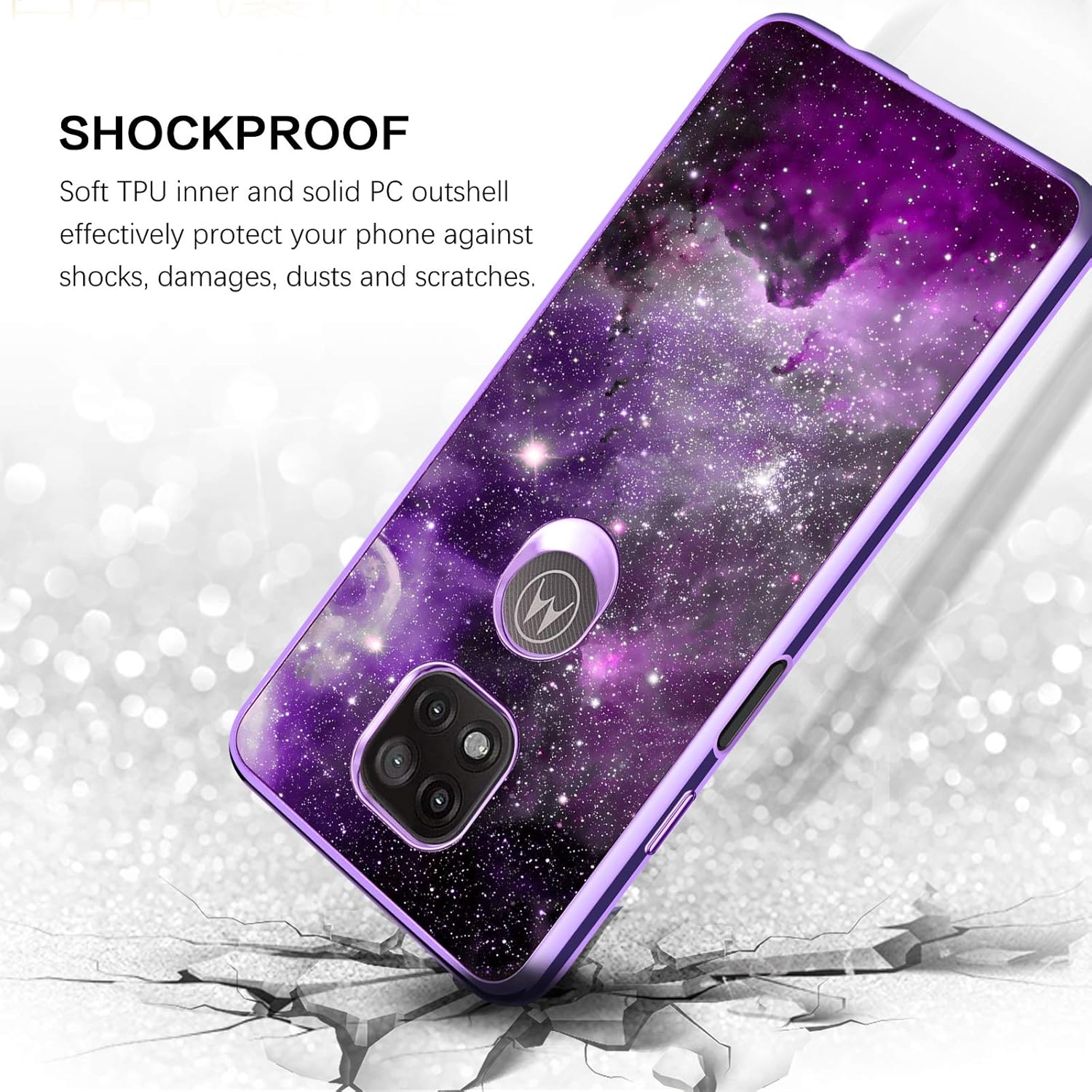 BENTOBEN Compatible with Moto G Power 2021 Case, Slim Fit Glow in The Dark Soft Flexible Bumper Protective Anti Scratch Non-Slip Cute Cover for Motorola Moto G Power (2021) 6.6 Inch, Purple Nebula