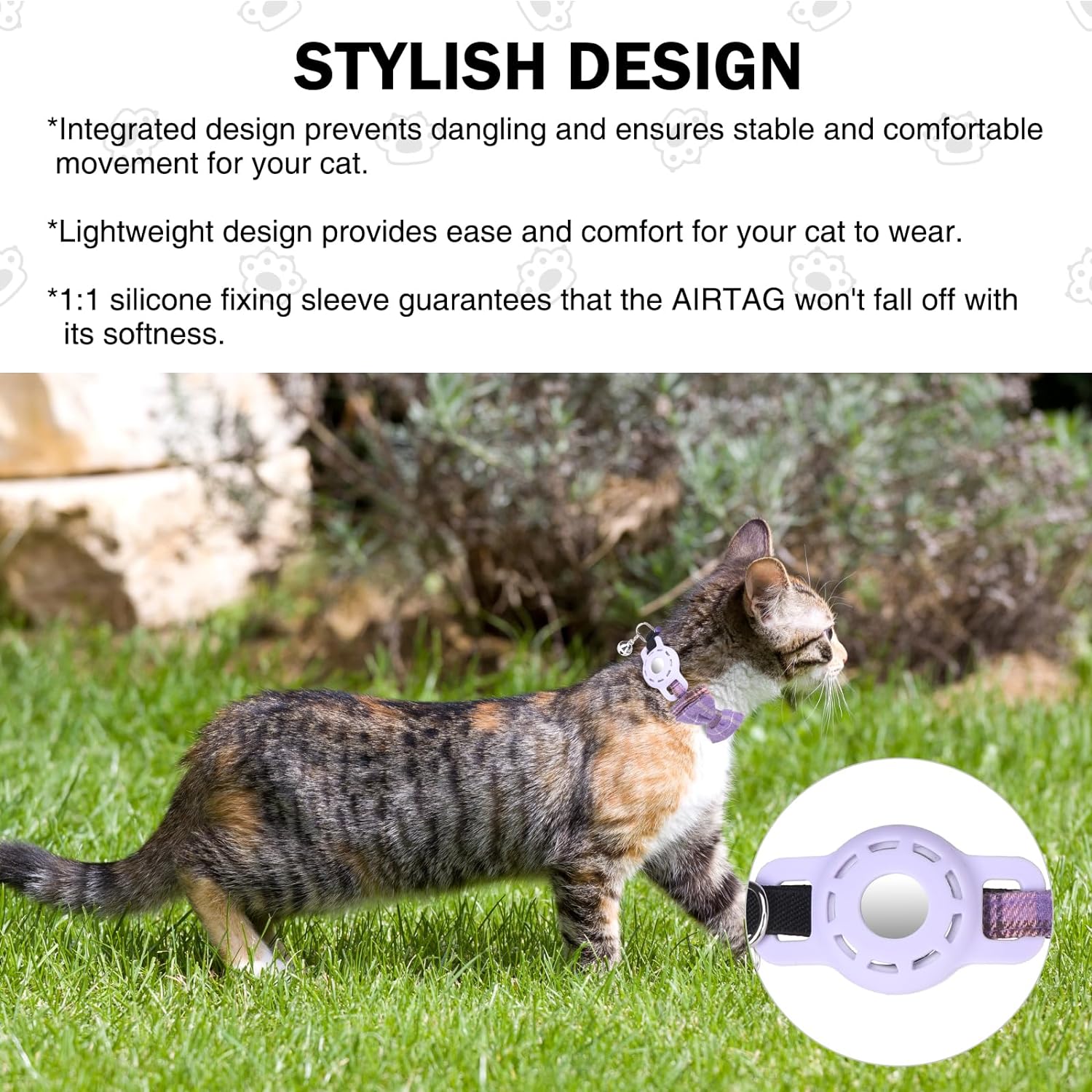 DILLYBUD Airtag Cat Collar, Plaid Cat Collar with Bow Tie and Bell, Adjustable Breakaway Pet Collar for Puppy Kitten Girl and Boys, GPS Tracker Cat Collars, Purple