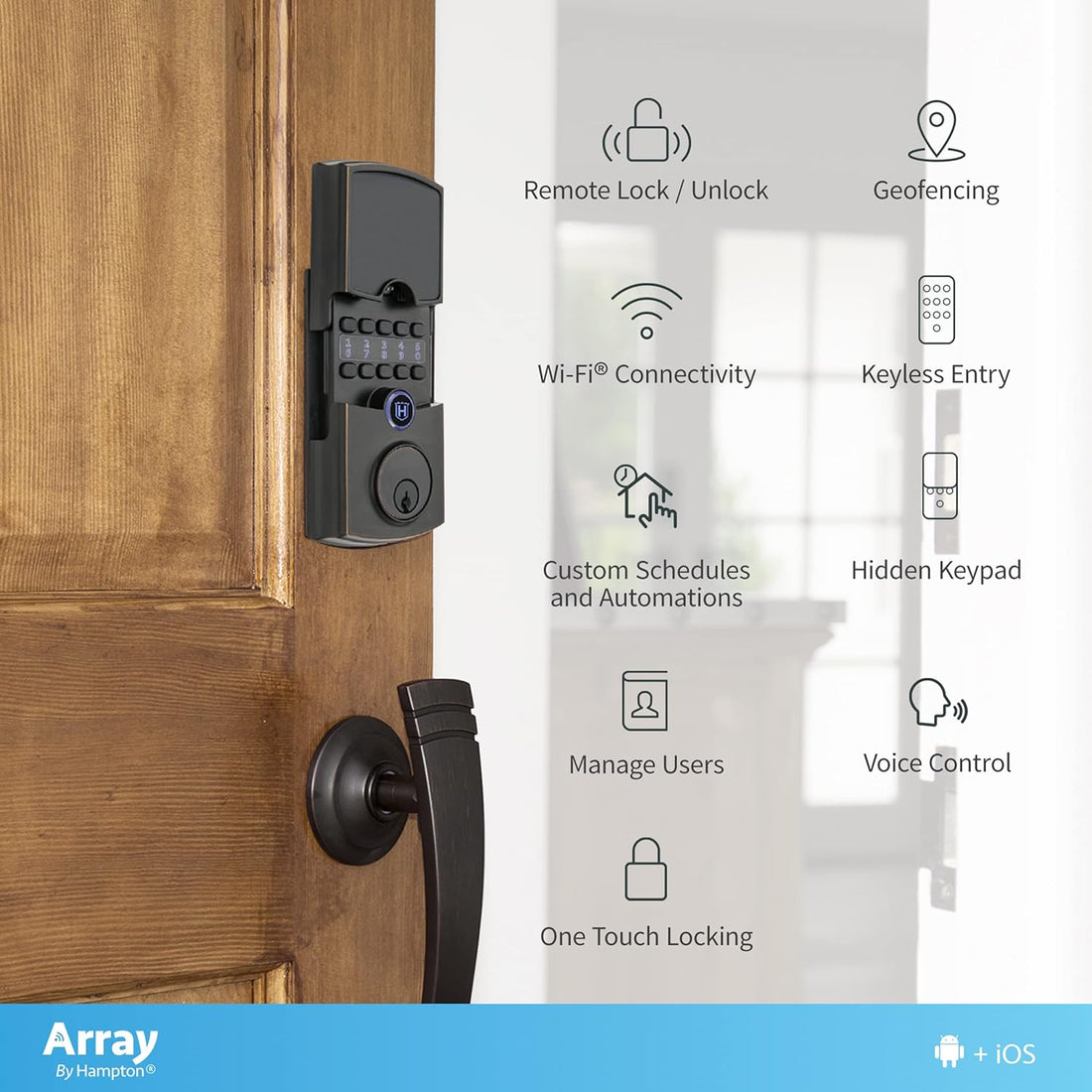 Array by Hampton - Cooper Connected Door Lock, Satin Nickel - Lock and Unlock with Your iOS or Android Phone or Tablet - Second Generation Grade 2 ANSI Deadbolt Lock