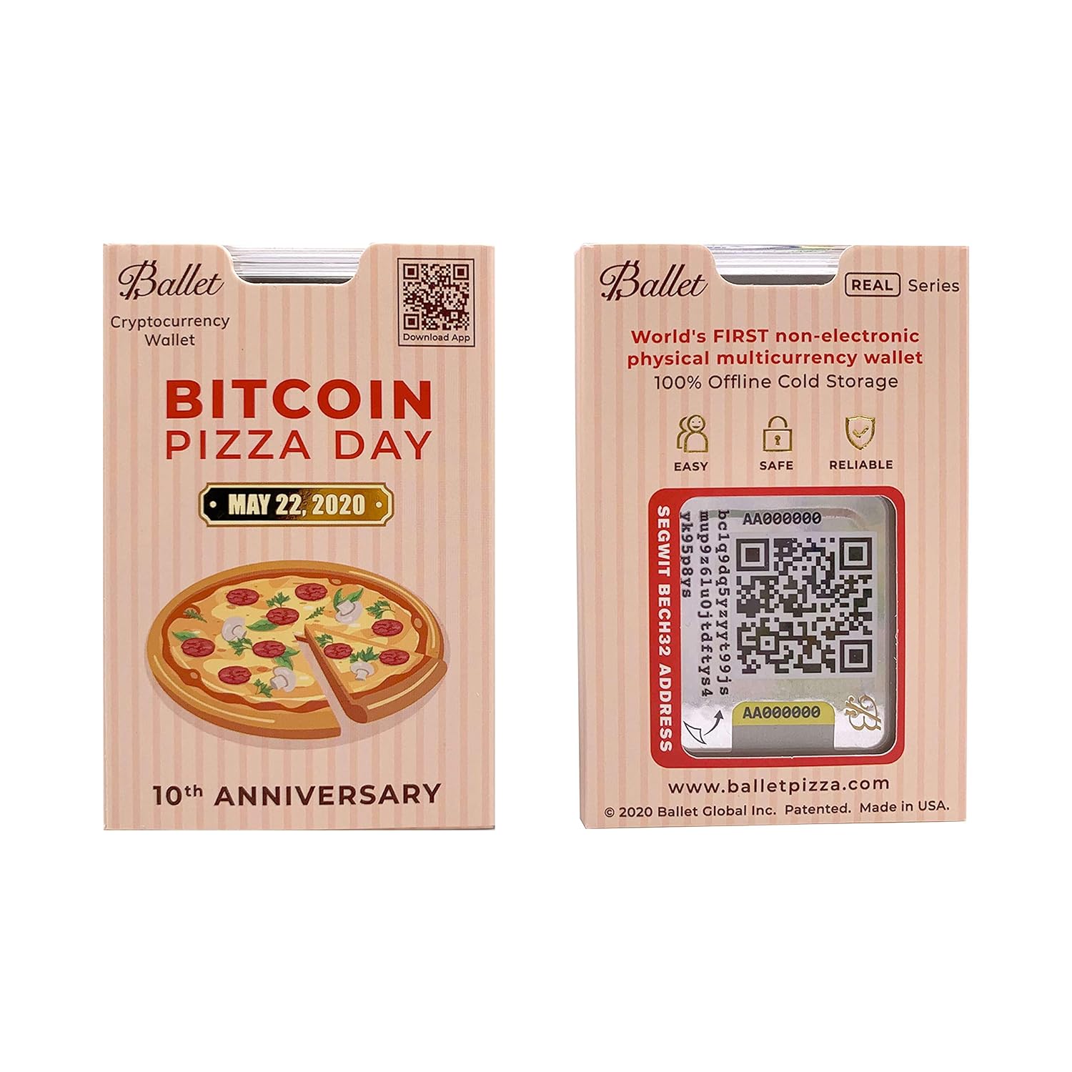 Ballet 2-Pack Real Pizza - Nondescript Cryptocurrency Wallet for Bitcoin, Ethereum, XRP, Litecoin, and 50+ Other Cryptocurrencies, The Easiest Crypto Cold Storage Wallet