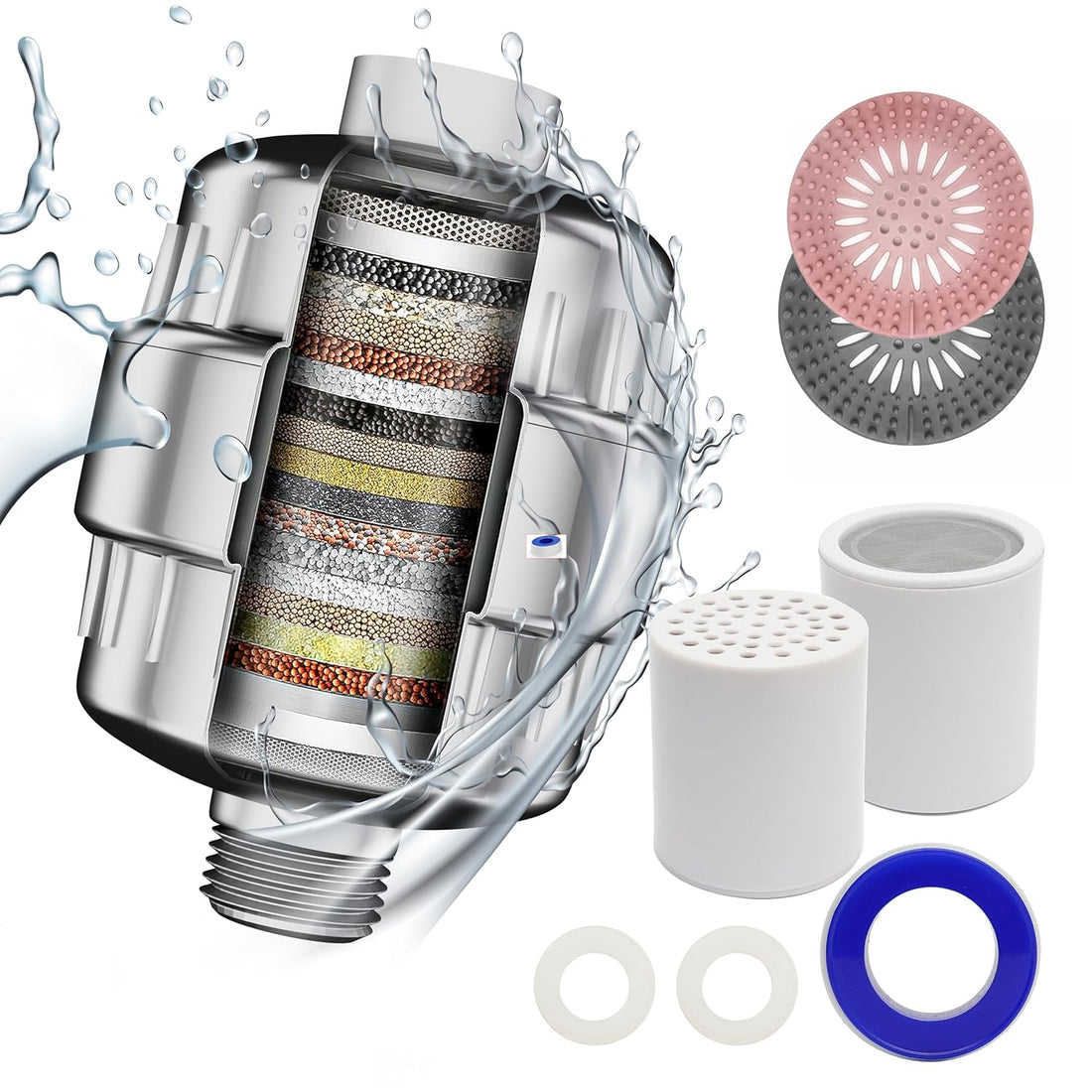 BAKRA Shower Filter Removes Chlorine and Fluoride - Softens Shower Water for heathy Refreshing Bath; Reduces Dry Itchy Skin, Dandruff - improves hair growth, Filter Cartridge, Chrome (BF-2000)