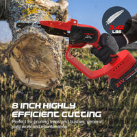 Mini Chainsaw Cordless 8 Inch,HAPPYMATE Mini Chainsaw with 2 Packs Rechargeable Batteries,One-Handed Electric Chainsaw for Wood Branch Cutting and Tree Trimming,Red