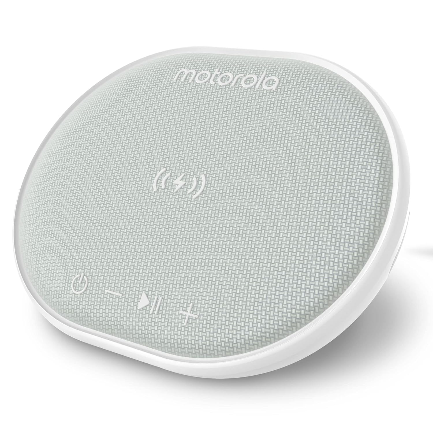 Motorola Bluetooth Speaker with Wireless Charging Pad - ROKR 500 Portable Speaker with Microphone for Handsfree Calls - IPX6 Water Resistance - Sleek Design with Rich Bass - White