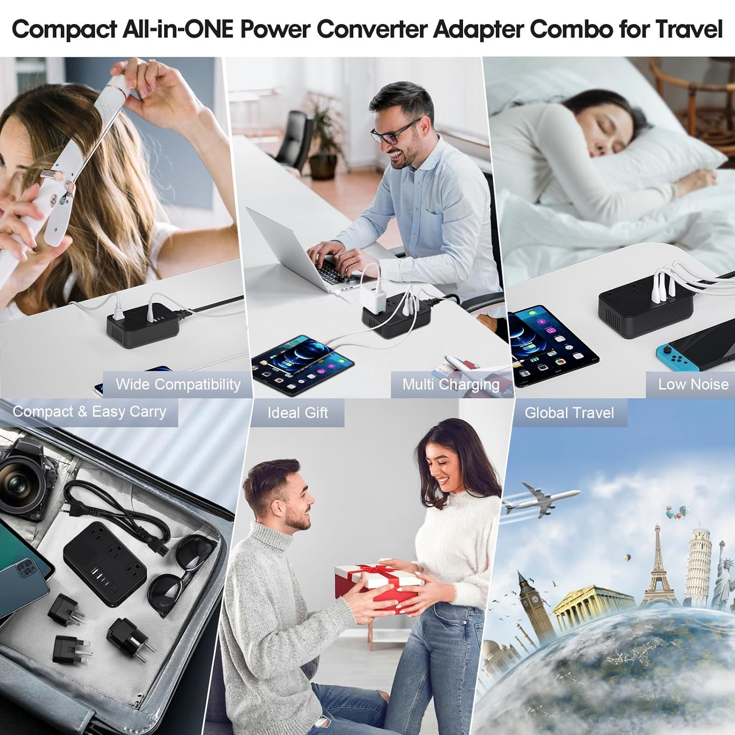 220v to 110v Converter with 2 Type-C 2 USB Charging 3 AC Ports 300W Travel Power Converter Adapter Combo Voltage Converter US to Europe UK AU Asia 150+ Countries Universal Travel Adapter F/E,C,G,I,A P