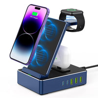 100W Aluminum Alloy Charging Station for Multiple Devices, 8 in 1 Wireless Charging Station, USB C Charging Station Compatible with iPhone Series, iWatch, AirPods Pro (Blue)