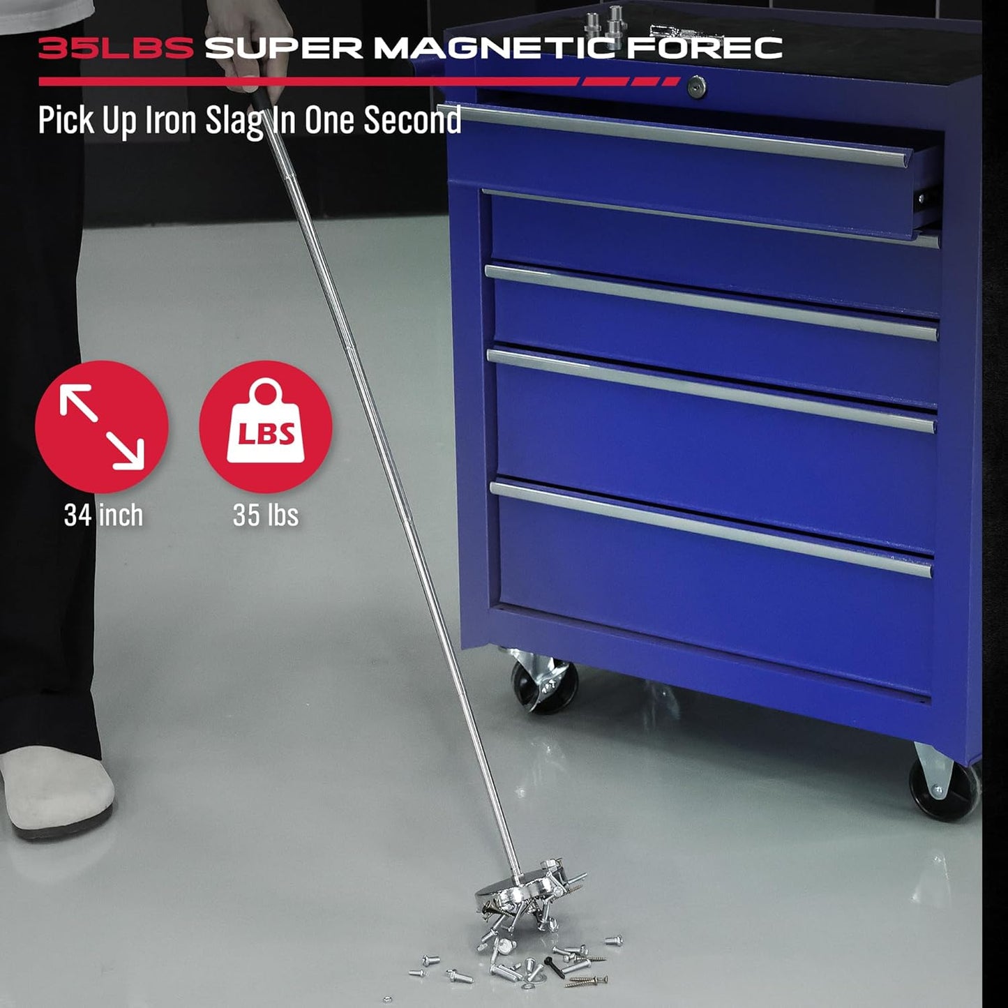 Telescoping Magnetic Sweeper Pickup Tool: Strong Magnet – Close-up Detail