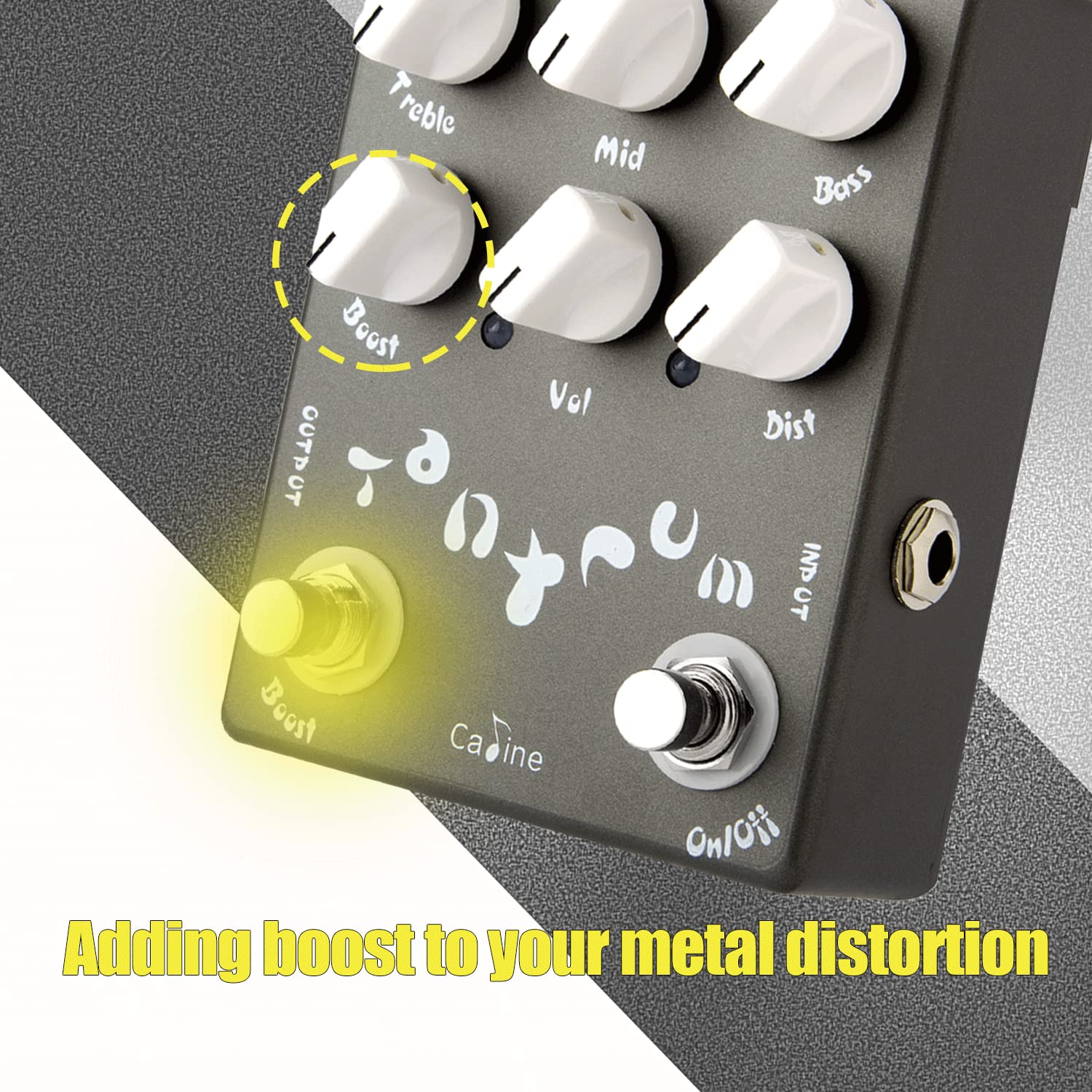 Caline CP-15 Guitar Metal Distortion Pedal with 3 Band EQ and Low-Mid-High Gain Boost Effect Bypass Design