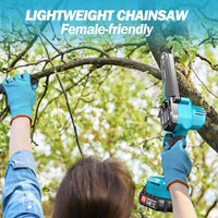 Mini Chainsaw 6-inch Mini Chainsaw Cordless Pruning saw Small Chainsaw With toolbox Electric Hand saw for for branches, courtyards, homes and gardensand Tree Cutting (2 batteries and 2 chains)