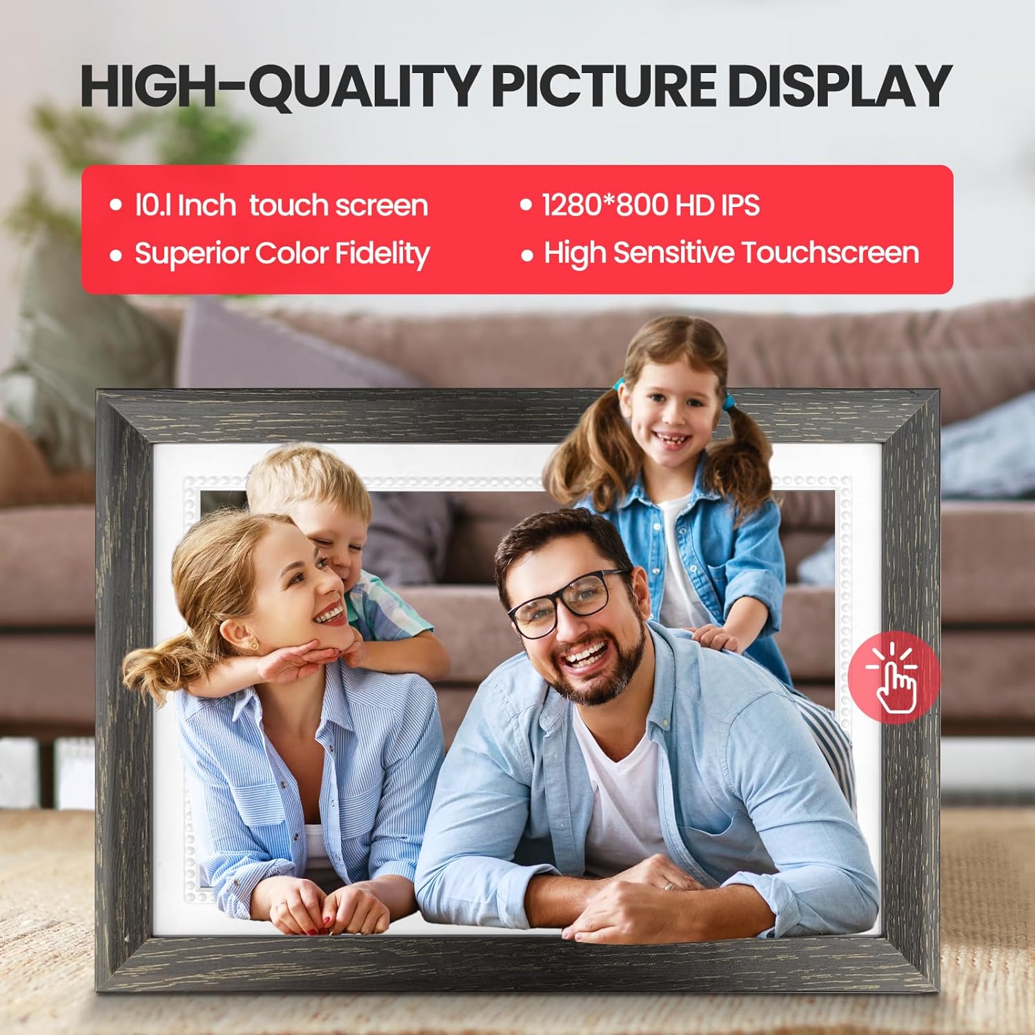 Frameo 10.1 Inch WiFi Digital Picture Frame Built-in 32GB Storage 1280 * 800 IPS HD Touch Screen Smart Electronic Digital Photo Frame Slideshow, Easy to Share Photos and Videos