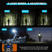 LUXJUMPER LED Flashlights High Lumens Rechargeable, 200000 Lumens XHP70 Tactical Flashlight, Super Bright 5 Modes Zoomable Waterproof Powerful Handheld Flashlights for Camping Emergency Dog Walking