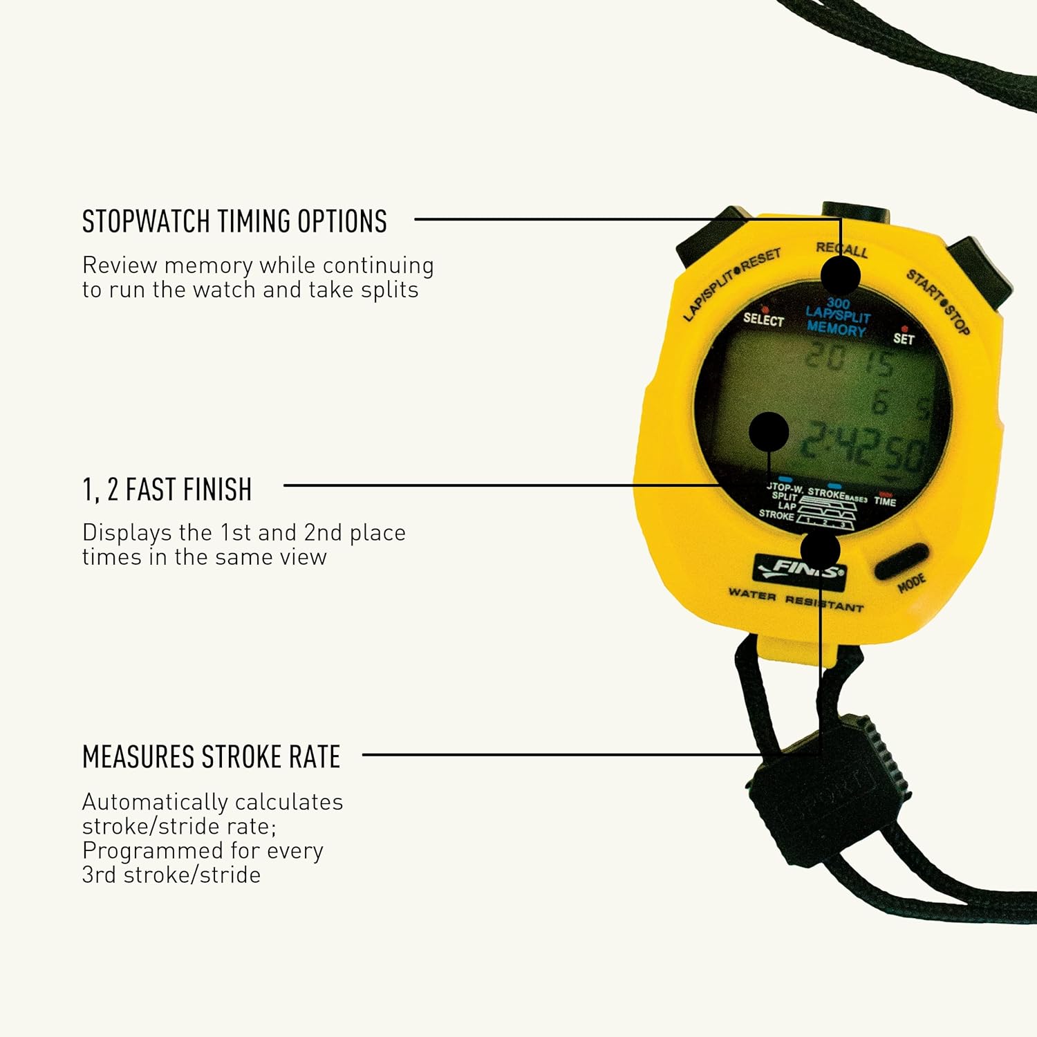 Finis 1.30.040 Stopwatch, 3x300m (Yellow/Black)