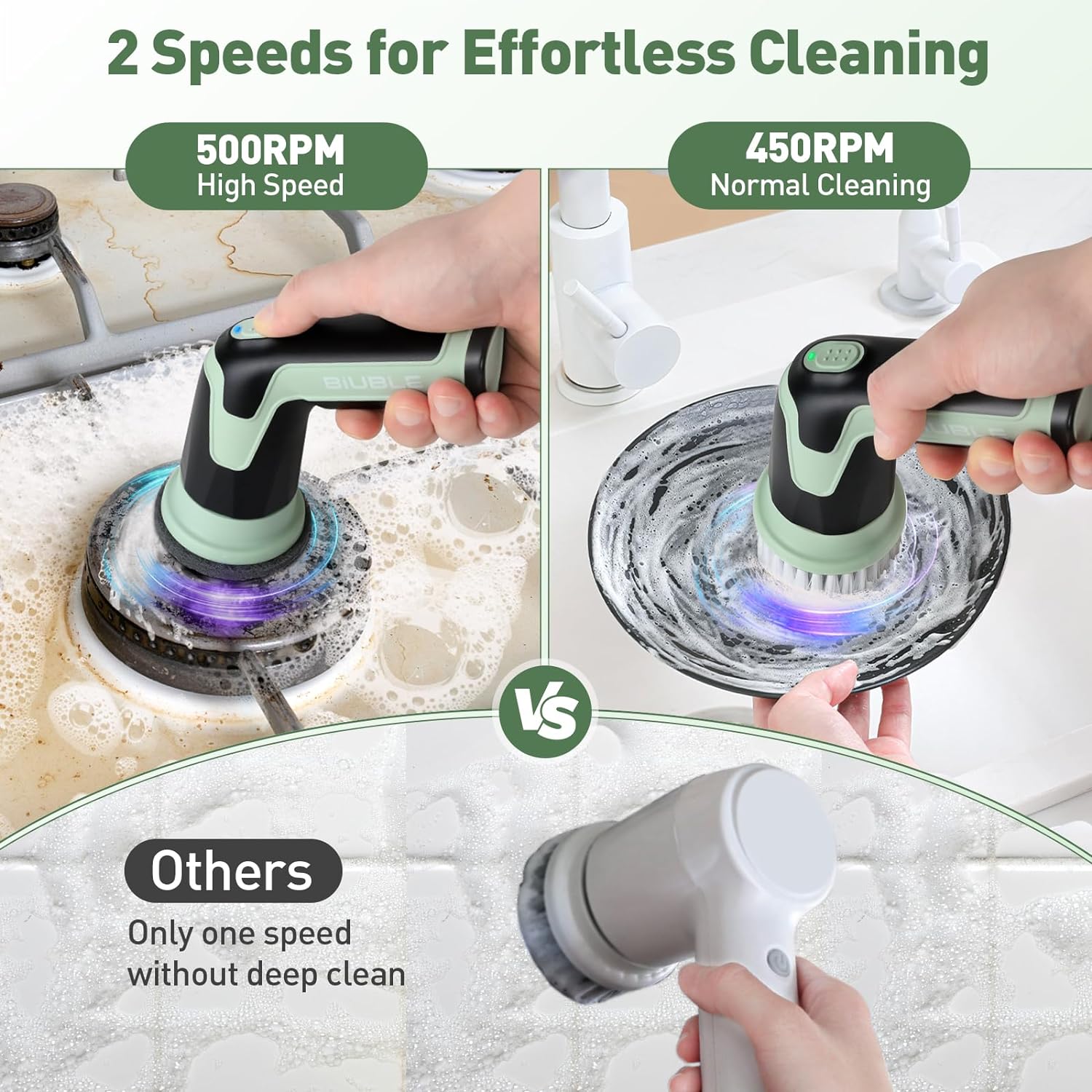 BIUBLE Electric Spin Scrubber, Cordless Power, Bathroom Scrubber with 8 Replaceable Cleaning Brush Heads - Cleaning Floor, Bathroom, Kitchen, Bottle ect