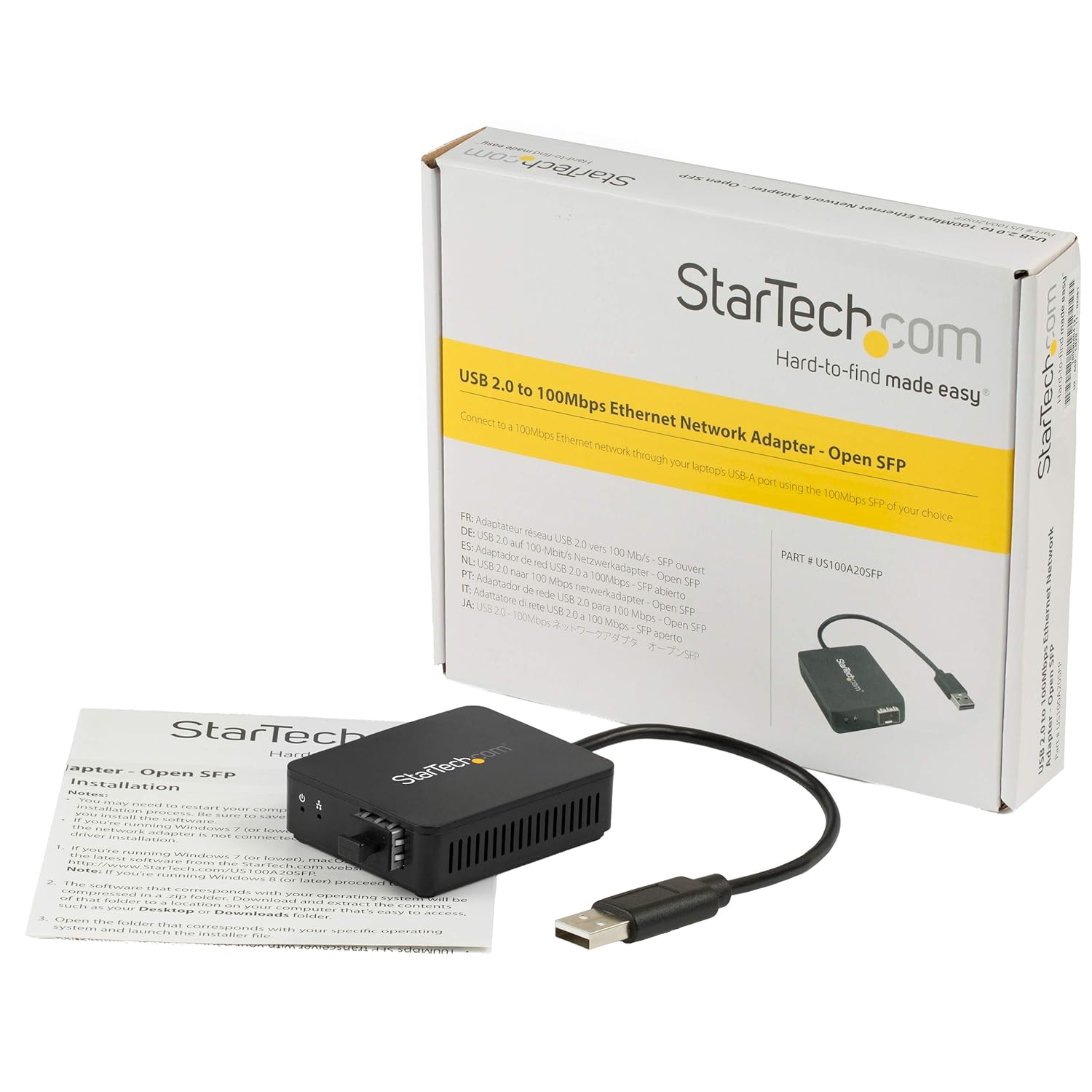 StarTech.com USB to Fiber Optic Converter - Open SFP - 100Mbps - Windows/Mac/Linux - USB to Ethernet Adapter - USB Network Adapter